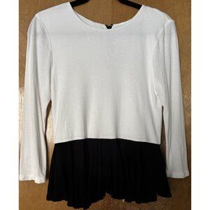 Alice + Olivia Peplum Long Sleeve Top White And Black Size S Tule Underneath Bot